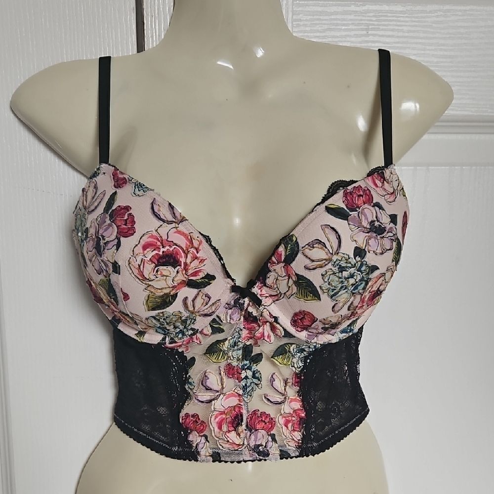Victoria's Secret Pink and Black Floral Push-Up Bra